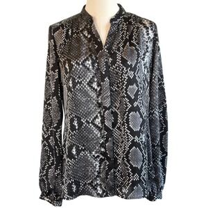 Michael Kors Snake Print Blouse Python Size M Satin Slinky Black White Consign